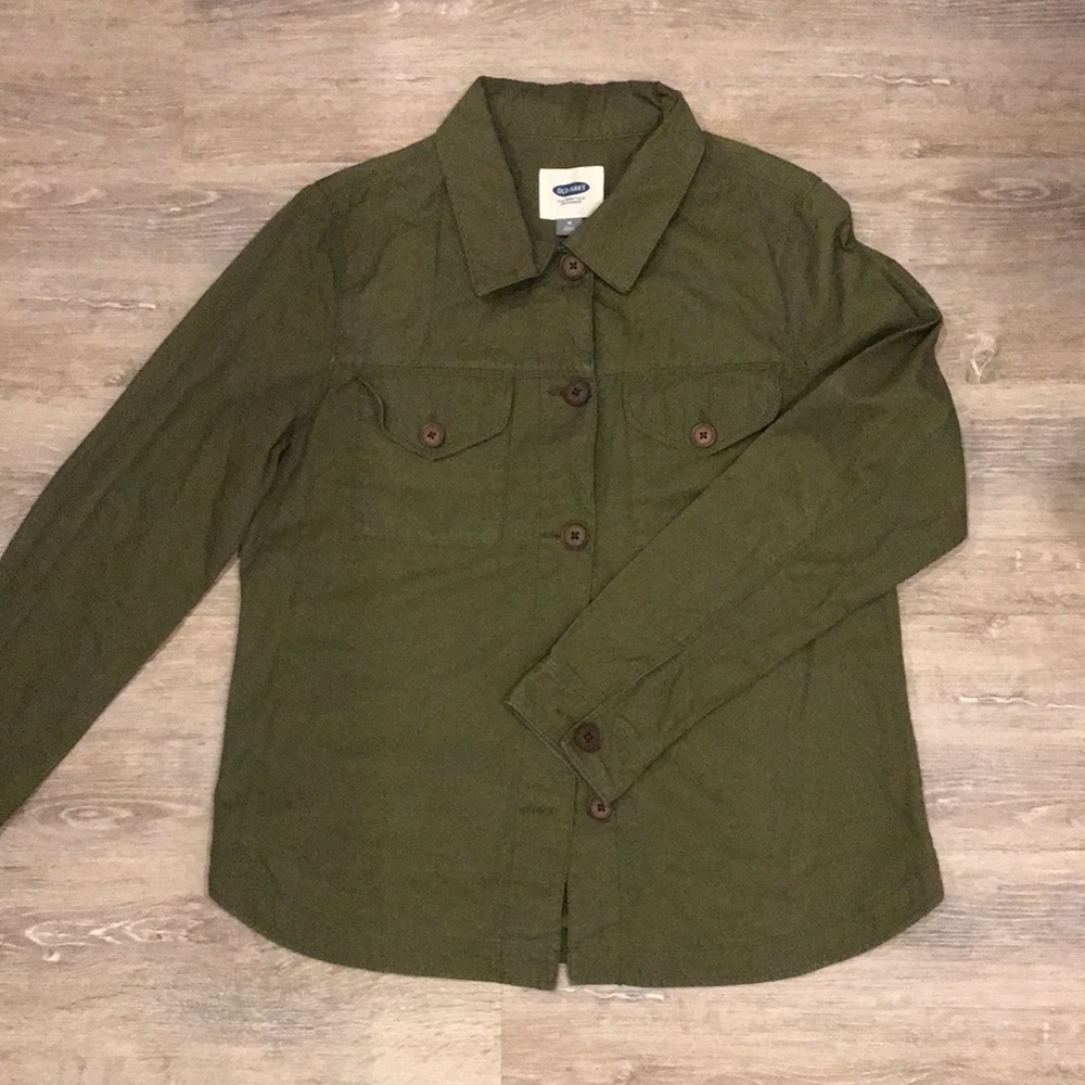 Old Navy Aztec Embroidered Long Sleeve Army Green Button Up Shirt Size M